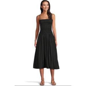 Madewell Ameera Smocked Bodice Midi Dress Black Size M NWT Pockets